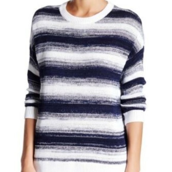 Vince ombré stripe three-quarter sleeve navy and white cotton sweater - Picture 1 of 6